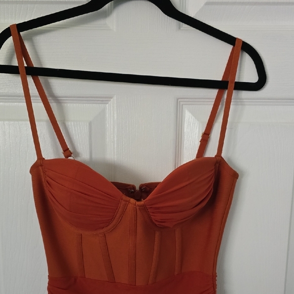 Chic Orange Ruched Mini Dress - Picture 3 of 11